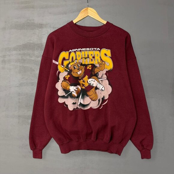 Vintage Minnesota Gophers RARE 90s Beak Through‎ Retro Sweatshirt Red XL